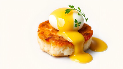 Crab cake with poached egg and hollandaise isolated on a transparent background image