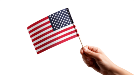 Hand Holding Small American Flag on Transparent Background