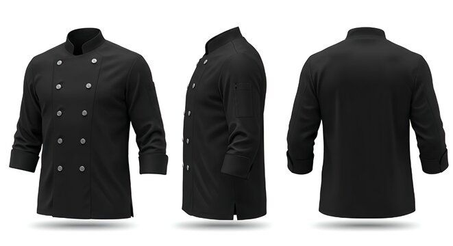 Professional Black Chef Jacket with Double Breasted Buttons and Mandarin Collar for Culinary Excellence