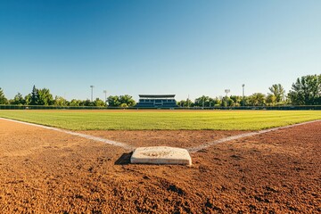 Baseball field home plate baseball diamond stadium grass dirt outfield infield bleacher sky
