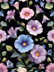 A solitary watercolor floral pattern with winding morning glories