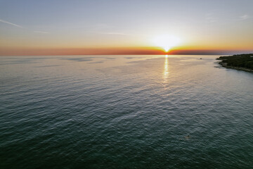 Aerial drone sunset view of Lanterna peninsula, Istria, Croatia.