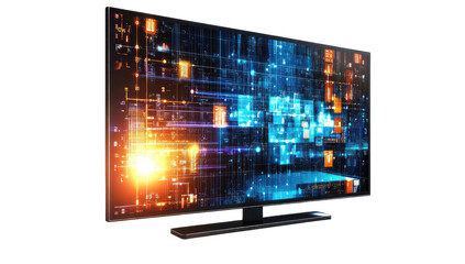 Futuristic TV screen displaying complex data