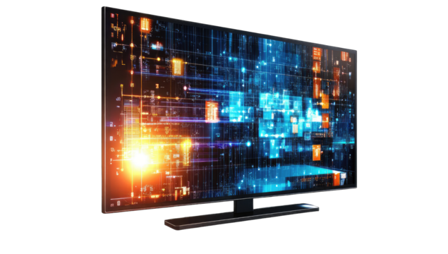 Futuristic TV screen displaying complex data