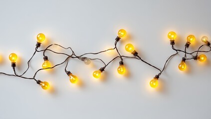 Warm yellow string lights on a white surface