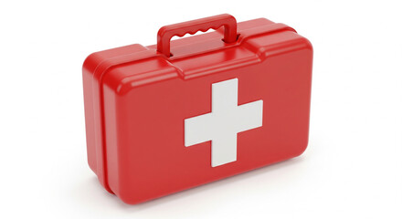 Red First Aid Kit with White Cross Symbol on Isolated transparent background, Emergency Medical Care Concept