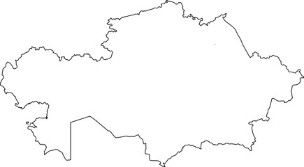 A clean, minimalist, and blank outline map of Kazakhstan, showing only its external border. Perfect for sleek presentations, infographics, or as a simple graphic element for any project.

