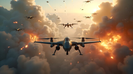 Front View of Drone Squadron in Combat Formation
