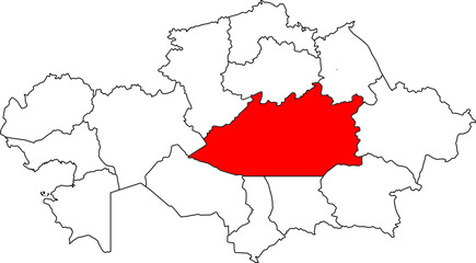 Fototapeta premium A detailed map of Kazakhstan highlighting the Karaganda Region (Qaraghandy Oblysy). Ideal for industrial reports, regional studies, or business-related content.