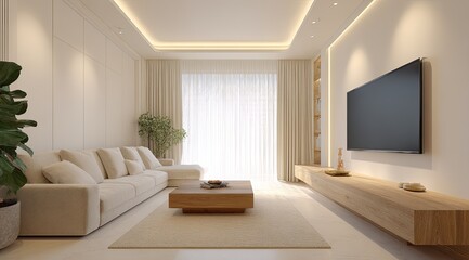 Fototapeta premium Bright, modern living room with neutral tones