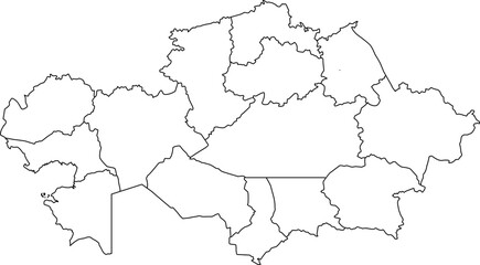 Fototapeta premium A clean, blank outline map of Kazakhstan with all regional borders clearly marked. Great for infographics or geographical data visualization.