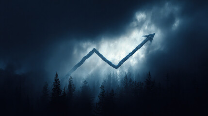storm clouds forming behind digital graph as arrow plunges moody atmosphere illustration concept scene visual for commercial design use high detail quality stock image illustration concept scene