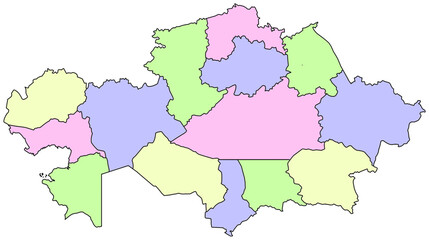 A vibrant, detailed, and colorful map of Kazakhstan with all regions clearly marked. Perfect for educational materials, presentations, or eye-catching data visualizations.

