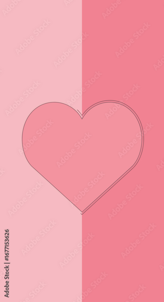 Poster minimalist soft pink heart shape with outline on split background
