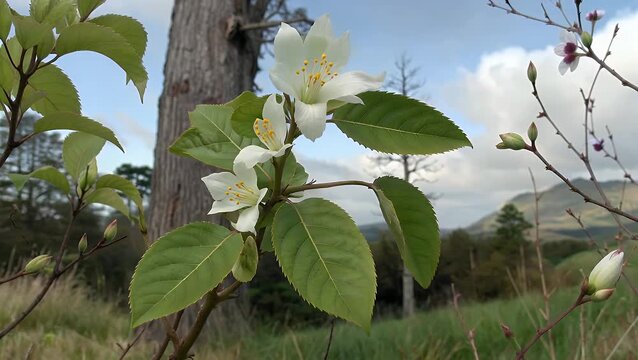 rare mussaenda frondosa also known as kingkilaban or dhobi tree displays unique foliage blossoms with documented antioxidant benefits presented vivid natural colors cinematic 4k resolution perfect