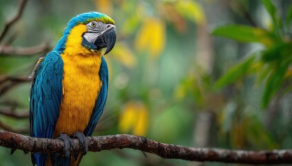 Obraz premium Vibrant macaw perched on branch in lush rainforest