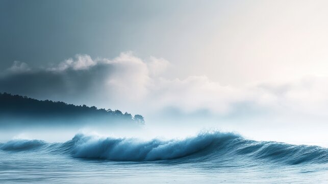 A serene seascape featuring rolling waves under a cloudy sky, evoking tranquility and the power of nature.