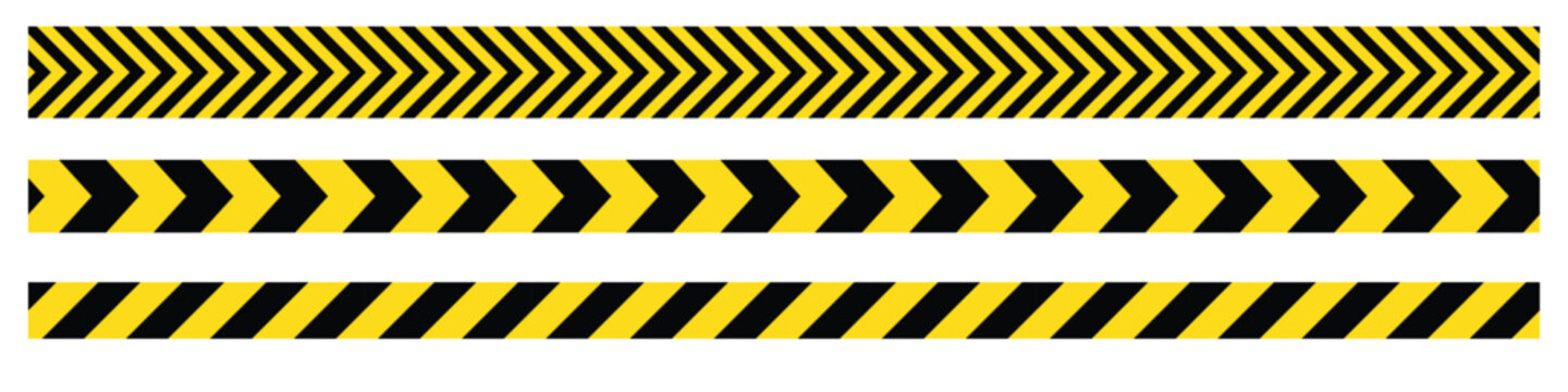 Versatile Yellow Black Warning Tape & Caution Striped Vector Collection: Seamless Hazard Safety Barriers for Construction, Crime Scenes & Restricted Areas