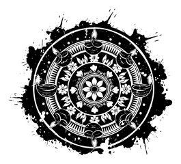 Diwali mandala with diya lamps rangoli