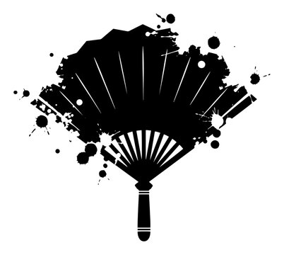 Traditional hand fan grunge silhouette vector illustration