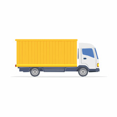 Yellow delivery truck side view illustration against a white background