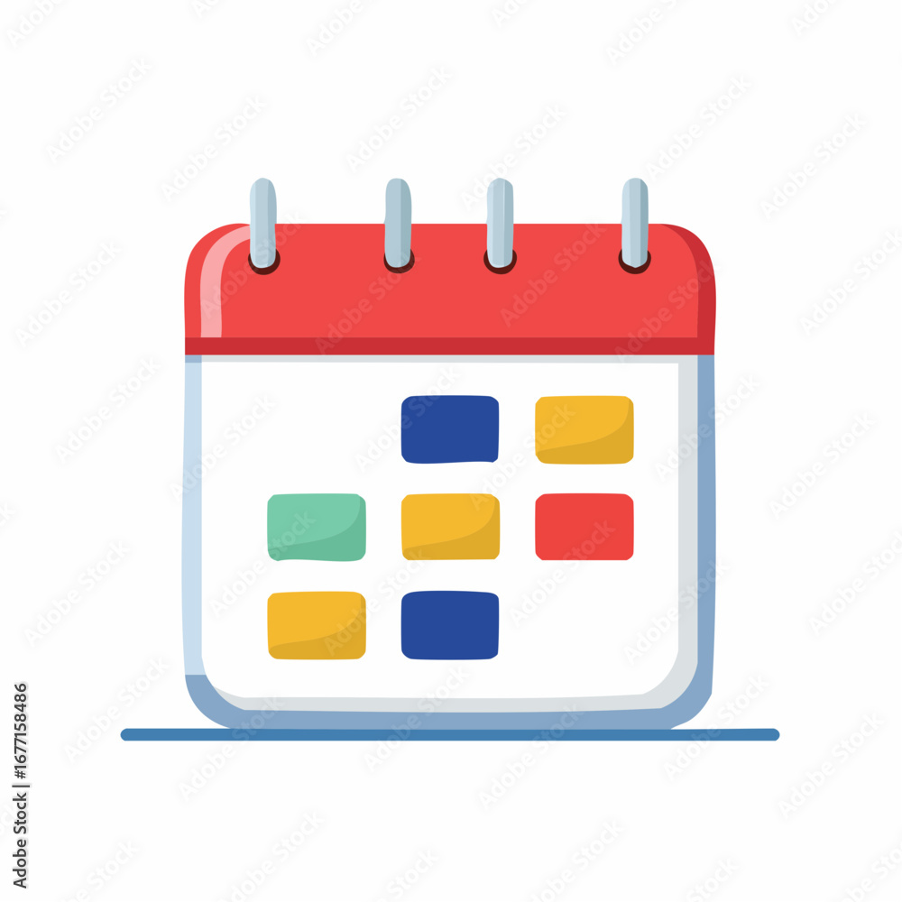Poster illustrative monthly calendar graphic with varied color blocks scheduling and organizing