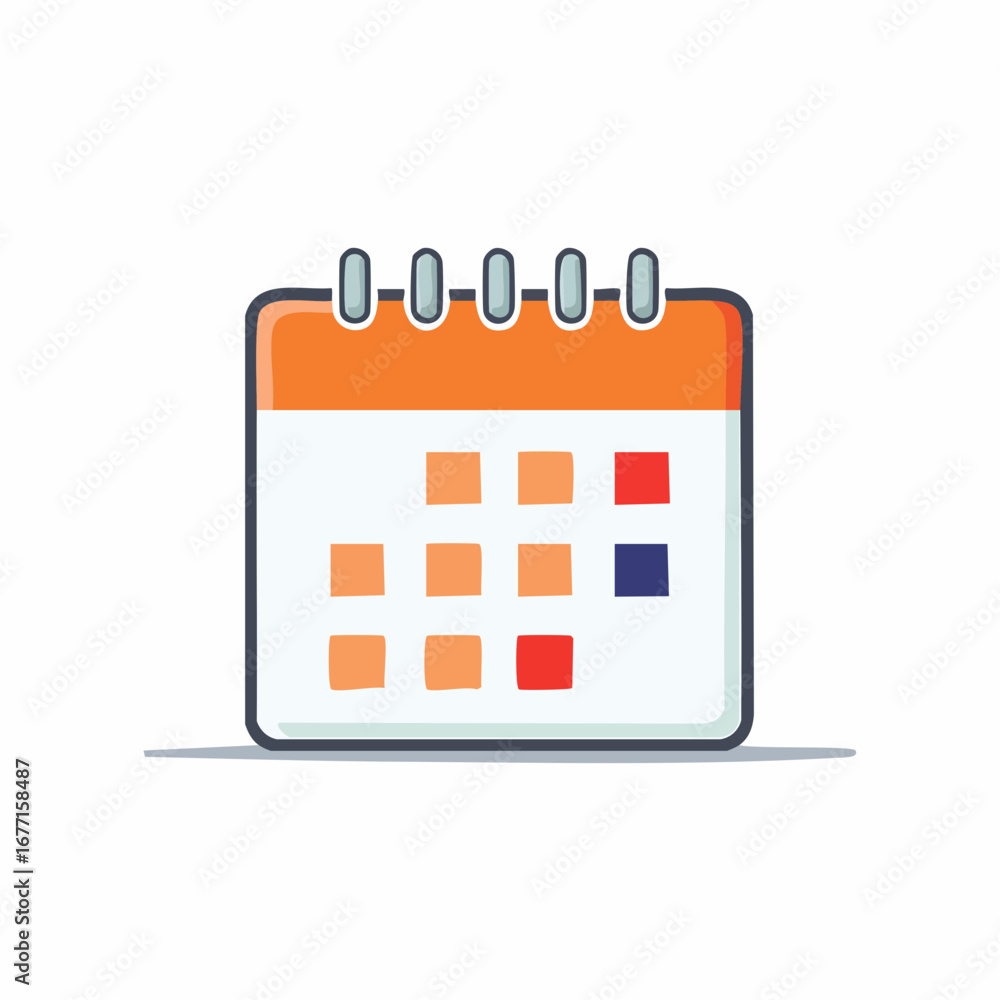 Poster simple calendar icon with spiral binding and marked dates
