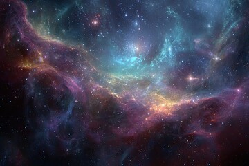 Colorful nebulae with scattered stars in deep space
