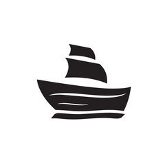 Boat Icon Symbol Black and White Illustration Nautical Ship Sail Marine Ocean Travel Vector