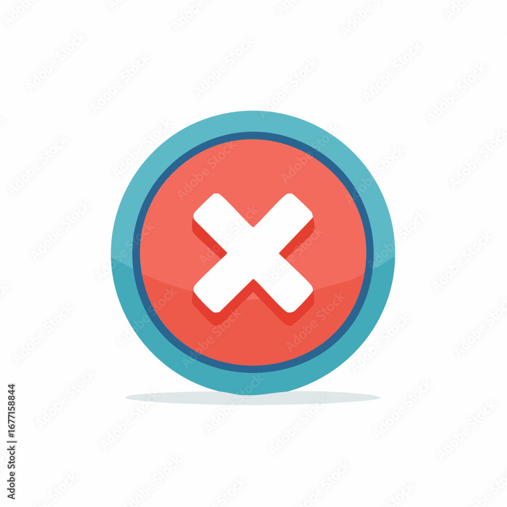 Poster red circular button with white cross mark symbol for rejection or error