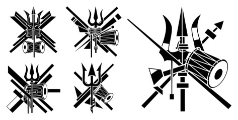 Trishul and Damaru of Lord Shiva vector icon set