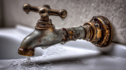 Worn-out faucet valve leaking water pooling on porcelain sink highlighting critical plumbing repair necessity