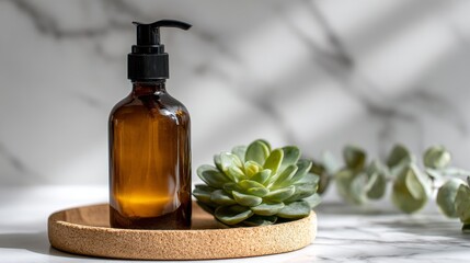 Minimal Cosmetic Packaging with Amber Pump Bottle