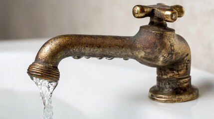 Worn-out faucet valve leaking water pooling on porcelain sink highlighting critical plumbing repair necessity