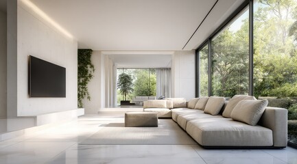 Fototapeta premium Modern living room with large windows (3)
