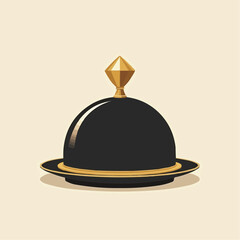 Naklejka premium Minimalist vector luxury food cloche on geometric tray in monochrome gold 