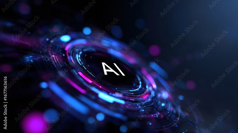 Aufkleber vibrant digital background featuring letters ai at center, surrounded by colorful circular patterns 