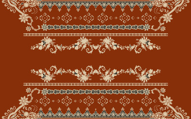 Fototapeta premium Textile digital pattern motif ikat rugs unique digital border for textile printing .