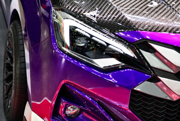 Details on the pickup truck's purple LED headlights