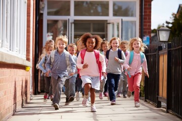 Obraz premium School Dismissal: Children Running to Freedom