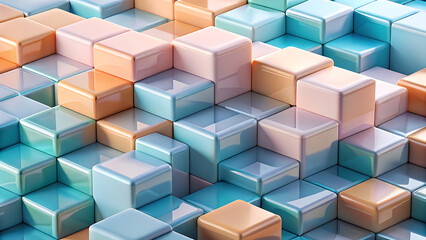 Obraz premium Abstract geometric pattern of pastel colored cubes forming a textured layered landscape