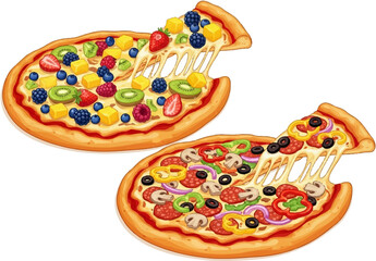 Fruit Pizza and Classic Pepperoni Pizza Illustration