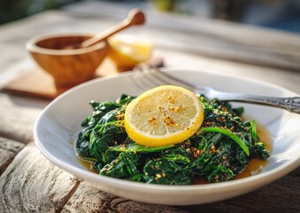 Saut?ed spinach with lemon and seasonings