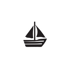 Boat Icon Symbol Black and White Illustration Nautical Ship Sail Marine Ocean Travel Vector