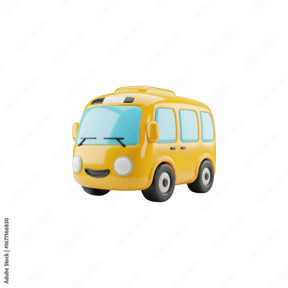 Fototapete a cheerful yellow bus with a smiling face and large windows against a stark black background in a di