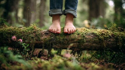Environmental Awareness Concept with Child Connecting to Nature Through Bare Feet