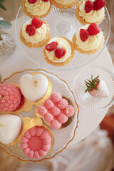 Elegant Dessert Display with Cupcakes and Mousse Cakes