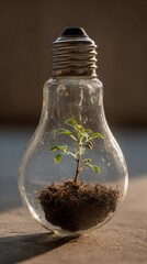 Eco Friendly Idea Symbolized by Young Plant Growing in Recycled Light Bulb