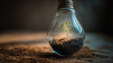Eco Friendly Idea Symbolized by Young Plant Growing in Recycled Light Bulb
