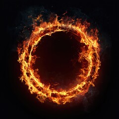 Fiery circular frame on black background